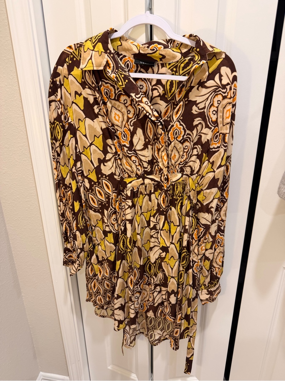 Vici Brown Floral-Print Tunic with Yellow Accents